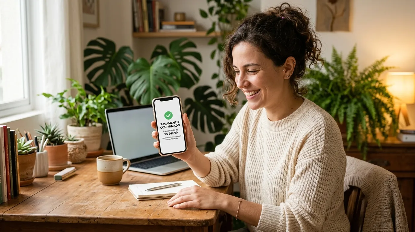 Pessoa empreendedora recebendo pagamento por link sem precisar de maquininha.