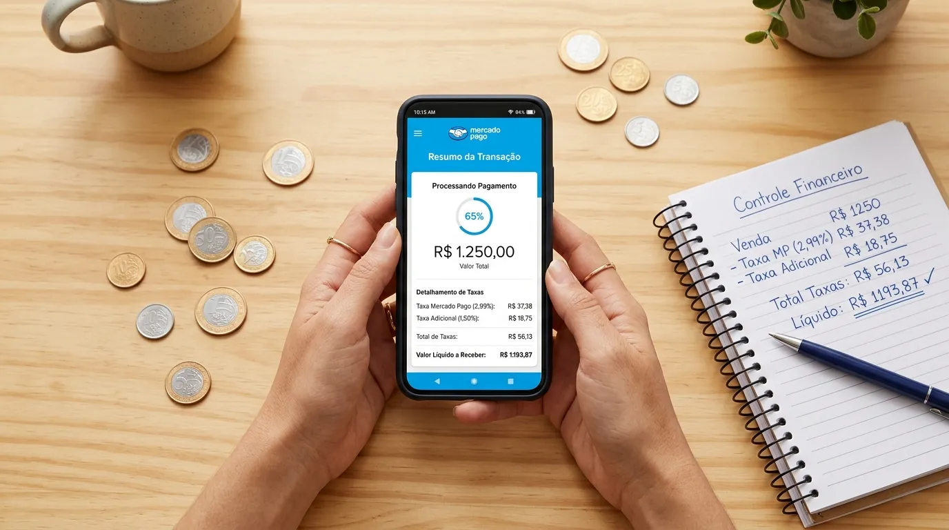Analisando taxas de link de pagamento na tela.