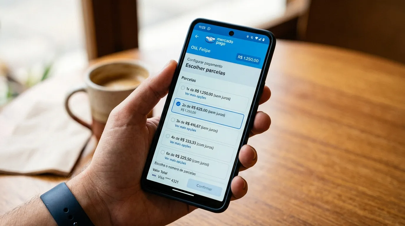 Configuração de parcelas no link de pagamento parcelado. 