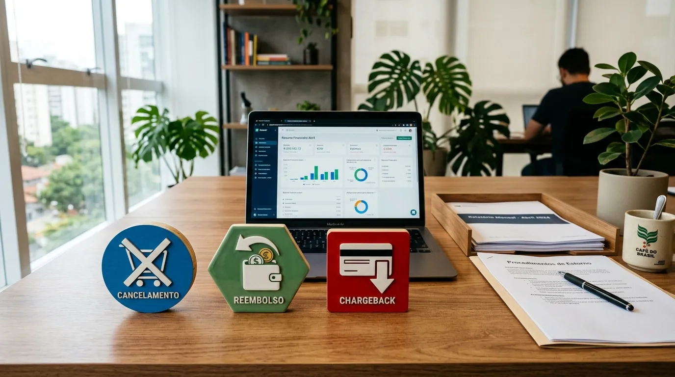 Tipos de cancelamento em link de pagamento explicados visualmente. 