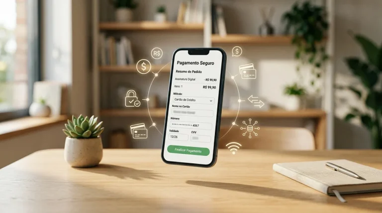 Link de pagamento exibido em smartphone para cobrança online.