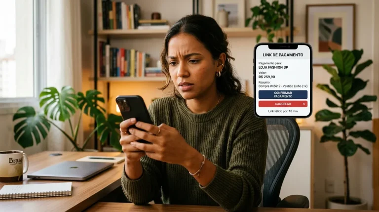 Link de pagamento sendo cancelado pelo cliente no celular.