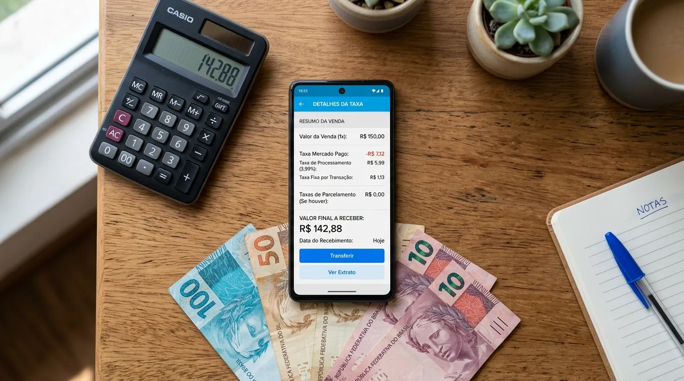 Tabela de taxas de parcelamento no app Mercado Pago.