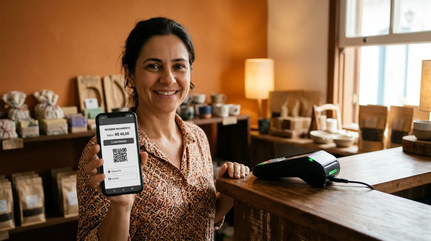 Pessoa consultando no celular as situações em que o banco pode cobrar taxa pelo uso do Pix. 