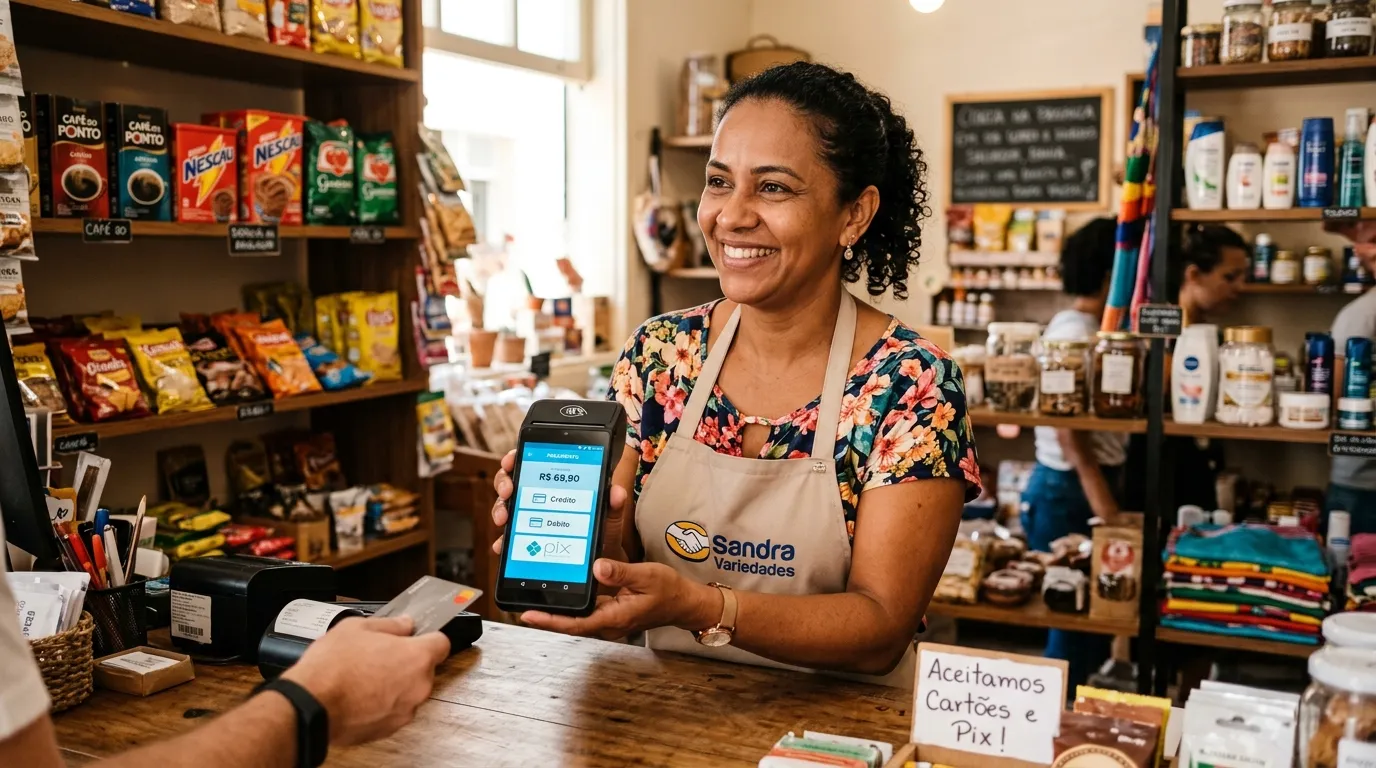 Vendedor usando Point Tap para receber pagamentos no varejo.