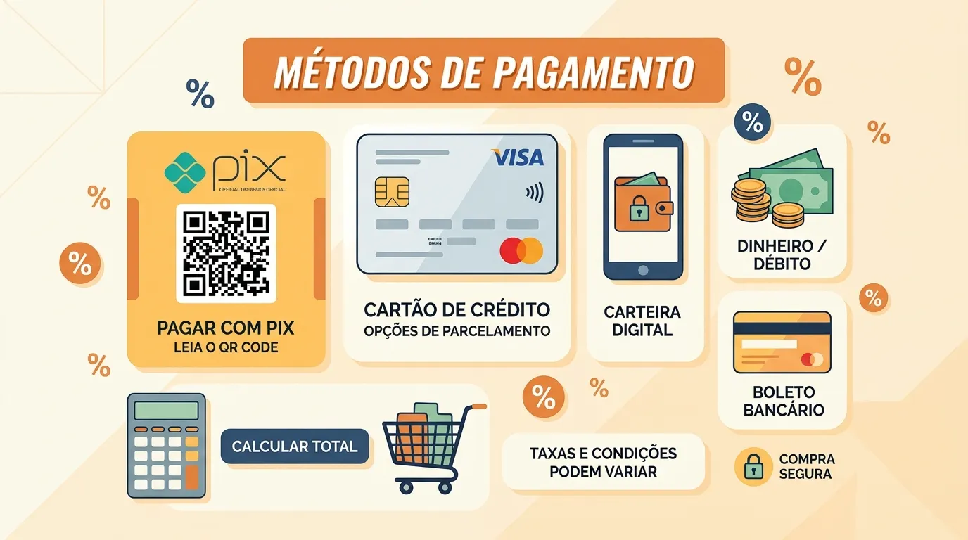 Diferentes taxas entre Pix e cartão no link de pagamento. 