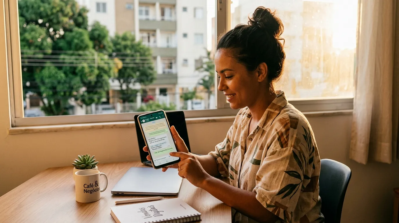 Pessoa vendedora usando link de pagamento parcelado para vender mais. 