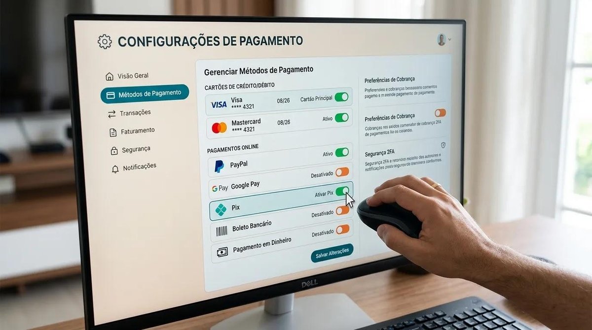 Painel de configuração para habilitar Pix no checkout de pagamentos