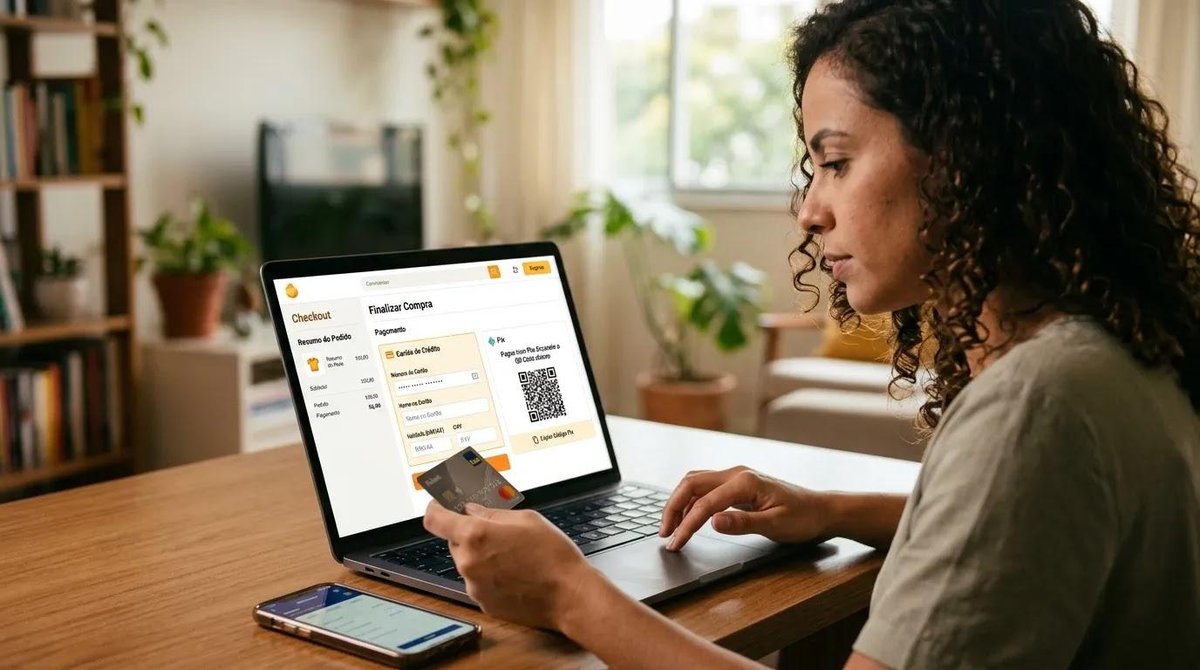 Cliente realizando pagamento com checkout transparente sem sair do site.