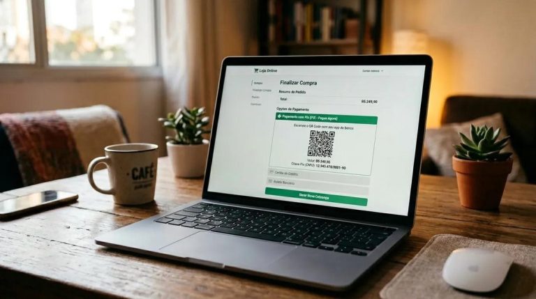Tela de checkout com opção de pagamento Pix habilitada para e-commerce.