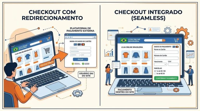 Comparação visual entre checkout pro e transparente para e-commerce