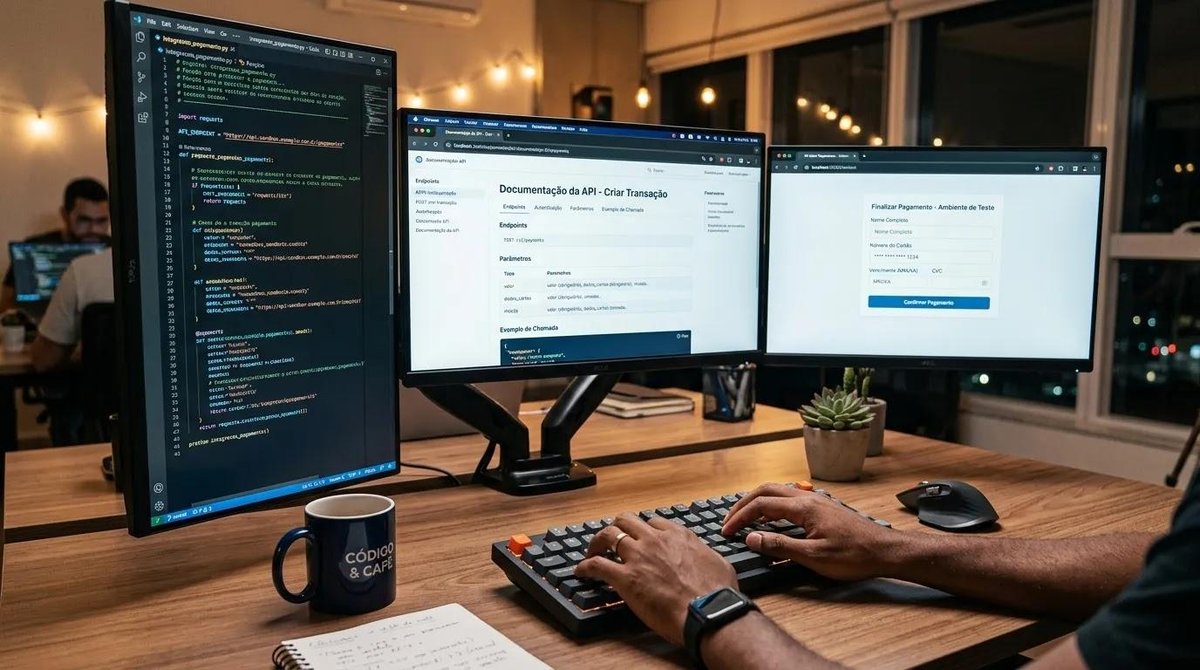 desenvolvedor implementa checkout transparente no e-commerce em computador