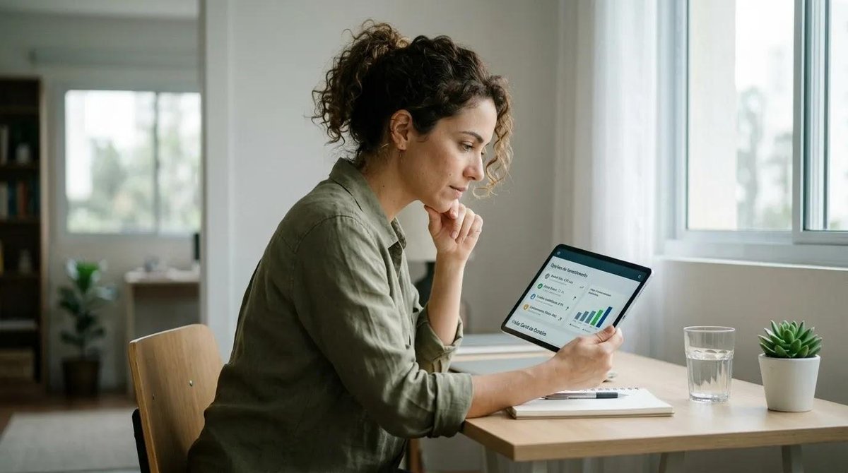 mulher analisa opções de investimento em renda fixa no tablet