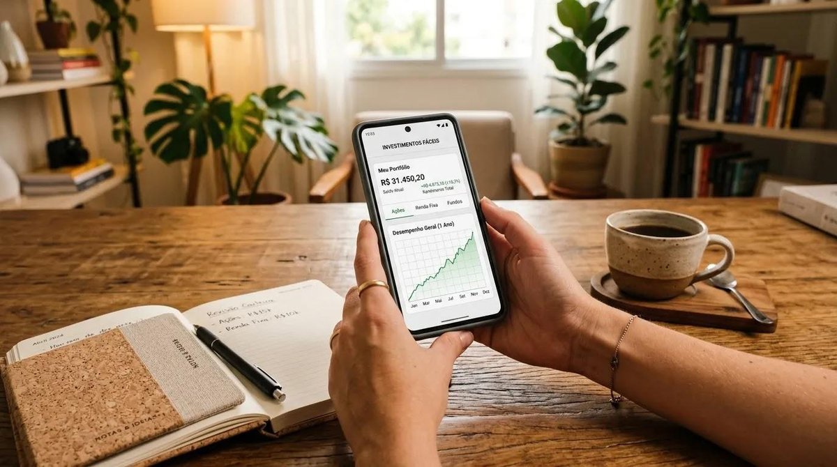 Pessoa consulta investimentos de renda fixa no celular